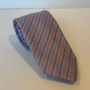Eton Pink, Navy, & Silvery Blue Striped Silk/Linen Tie NWOT